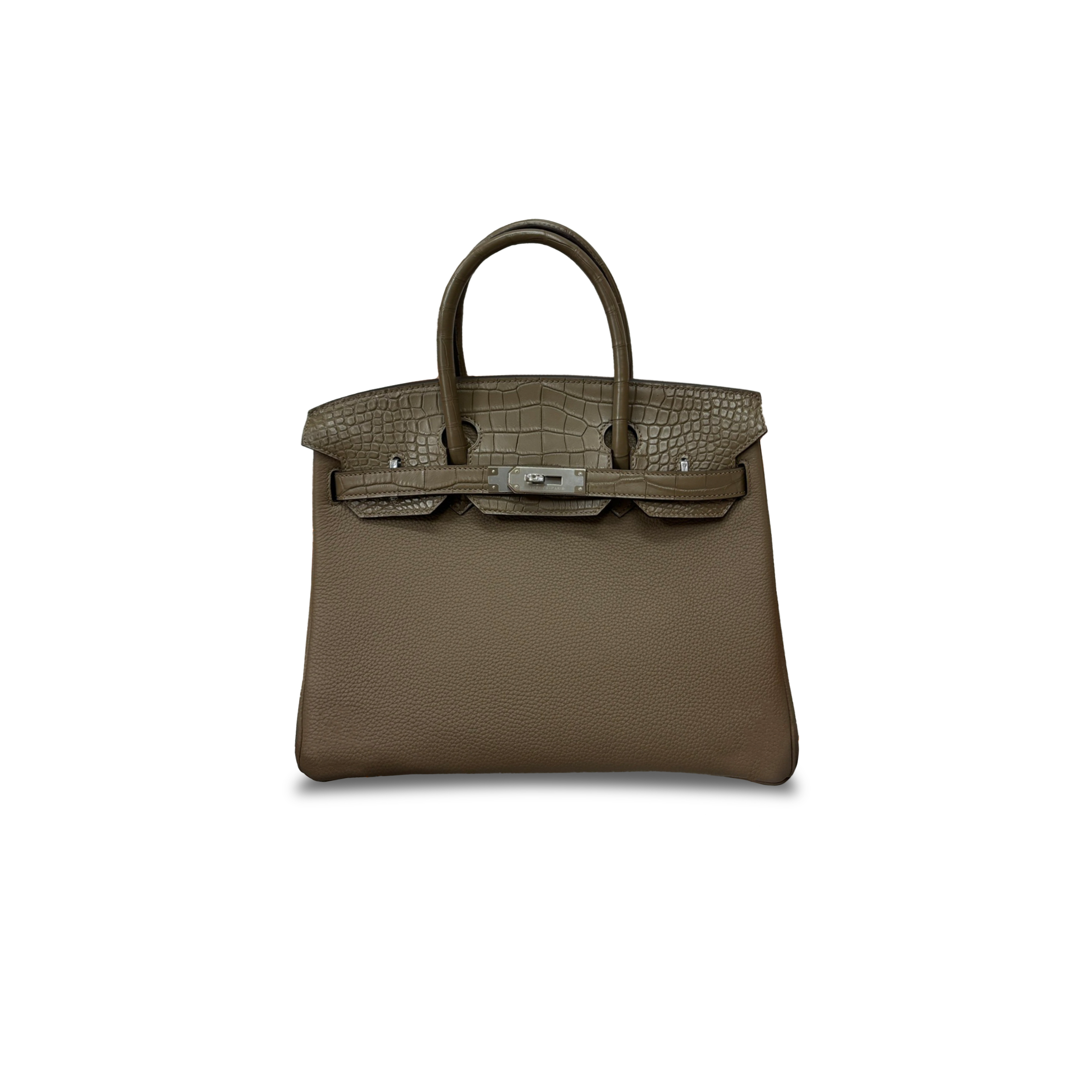HERMÈS MASTER BIRKIN 30 CROCODILE AND TOGO LEATHER ELEPHANT GREY SILVER BUCKLE H076235CK03 (30*22*16cm)